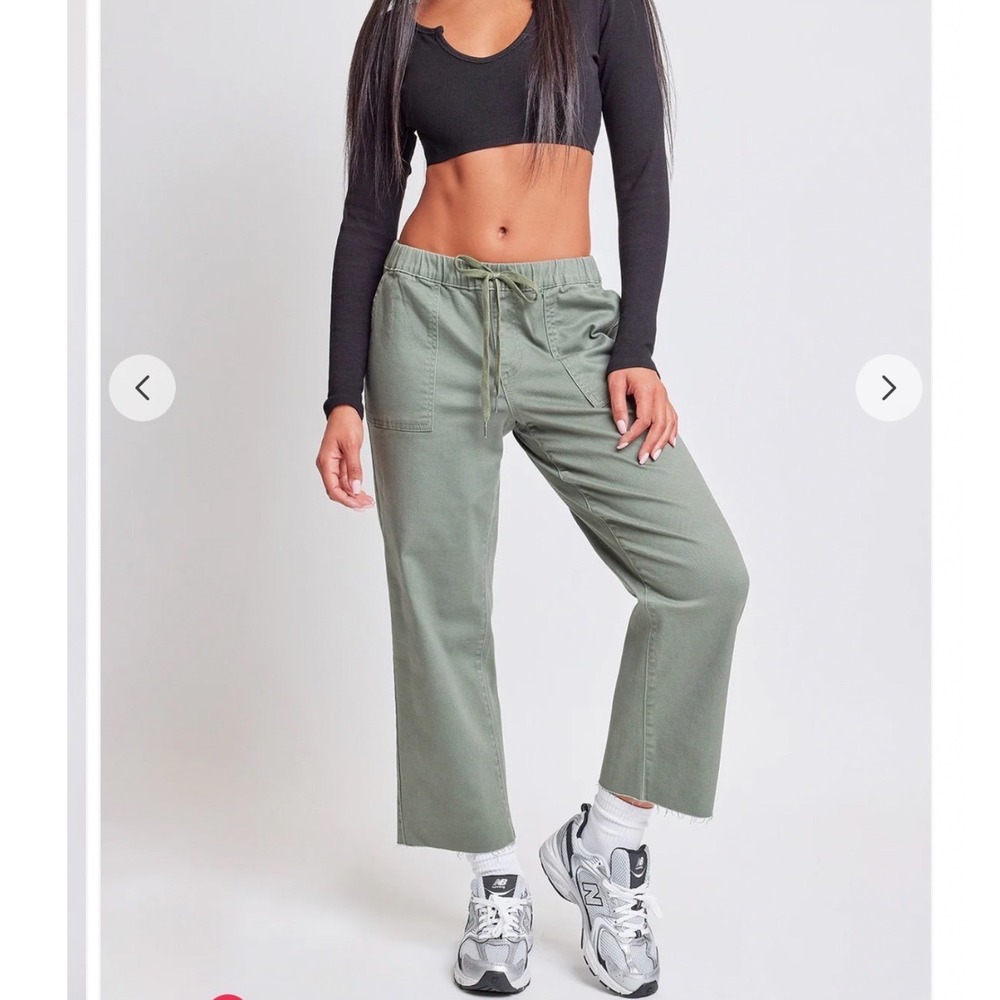 YMI Womens High Rise Wide Leg Utility Pants Bundle‎ Sage Green Black Small Set 2 - Picture 2 of 12